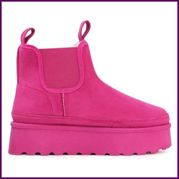 Platform Chelsea Boots Faux Suede Slip-On Winter Booties Size 7 - Picture 5 of 8